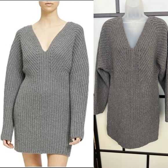 NWT Theory $475 Sweater Dress Sculpted Grey Melange Wool Cashmere Small